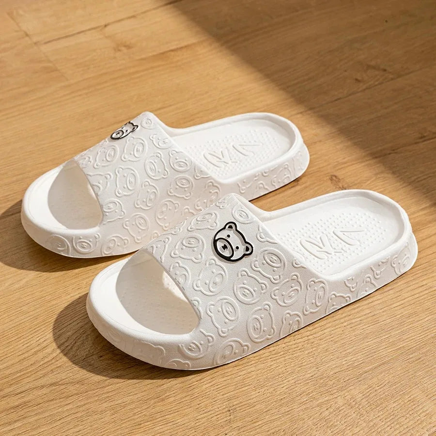 Women Casual Slippers Summer Cute Bear Cool Bathroom Anti-slip Slides Air Cushion Lightness Soft Sole Men Flat Shoes Couple