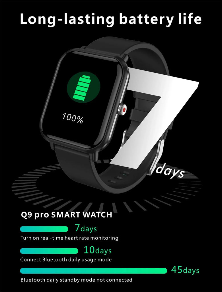 LIGE 2024 New Q9 Pro Smart Watch Body Temperature Monitor Music Control Sports Waterproof Smart Watch for Men Women Smartwatch