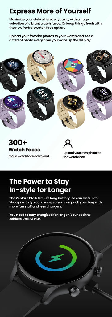 New Zeblaze Btalk 3 Plus Voice Calling Smart Watch 1.39'' Large HD Color Display Fitness Tracking Smartwatch for Men and Ladies