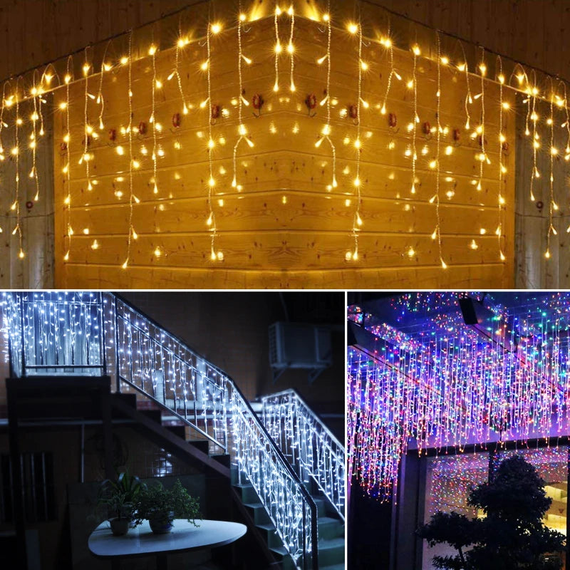 4x0.6m LED Fairy String Curtain Lights Outdoor Street Garland on the house For Patio Christmas Party Decoration Garden Lights