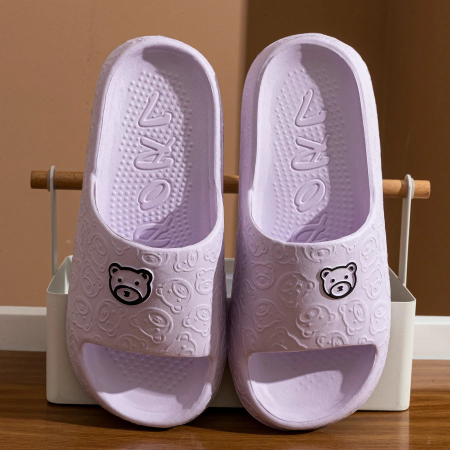 Printting Cute Bear Women Slippers Summer Indoor Soft Cartoon Sandals Bathroom Anti-slip Outdoor Comfy Men Leisure Shoes Couple