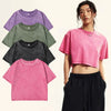 Solid Color Slim Washed T-Shirt Women Fashion Soft Cotton Tee ShirtS Casual Sport Short Sleeve Cool Retro Clothing Female