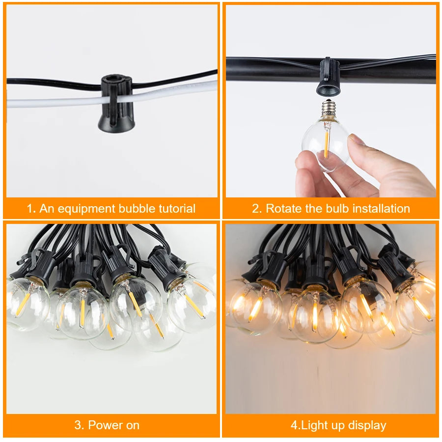 G40 LED Outdoor String Ball Lights 7.6M/20M Shatterproof Patio Lights For Outside Backyard Porch Garden Decor