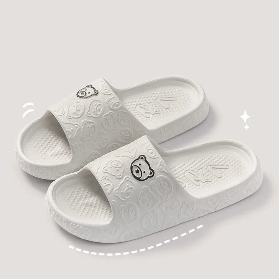 Women Casual Slippers Summer Cute Bear Cool Bathroom Anti-slip Slides Air Cushion Lightness Soft Sole Men Flat Shoes Couple