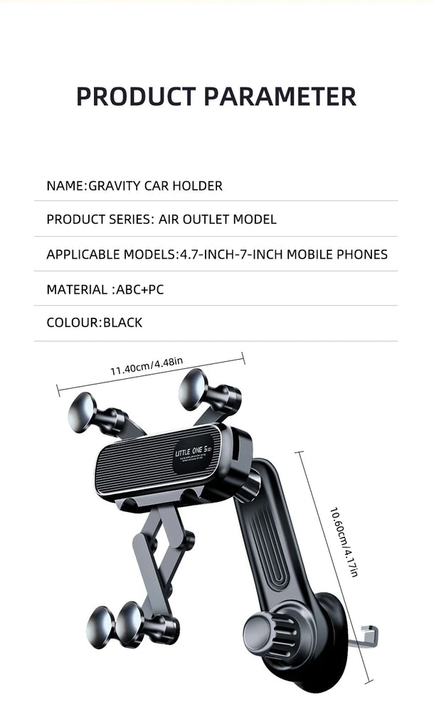 Newest Gravity Car Phone Holder Air Vent Clip Navigation Stand 360-Degree Rotation Air Outlet Smartphone Support for 4.7-7 Inch