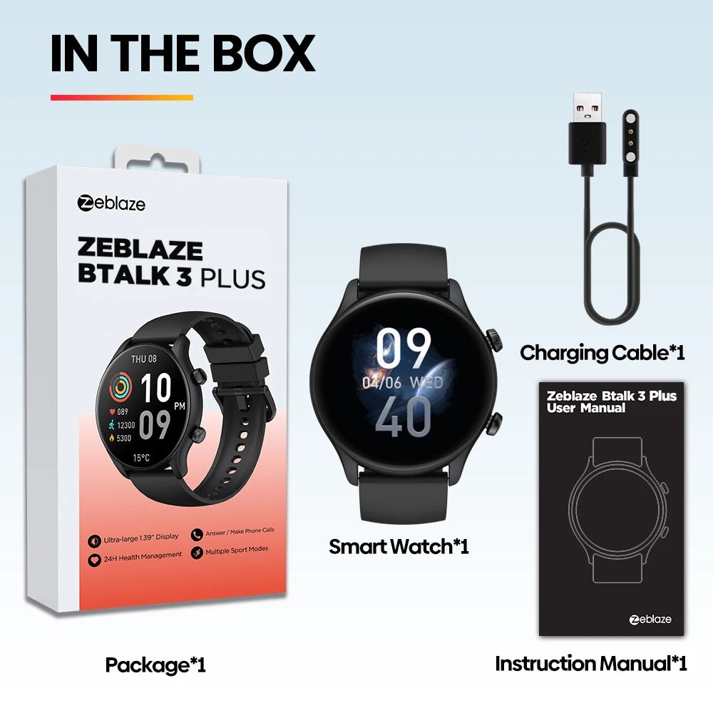 New Zeblaze Btalk 3 Plus Voice Calling Smart Watch 1.39'' Large HD Color Display Fitness Tracking Smartwatch for Men and Ladies